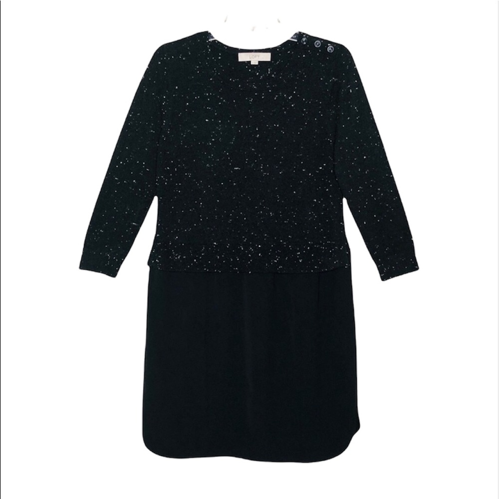 LOFT | Black Sweater Mixed Media 3/4 Sleeve Dress